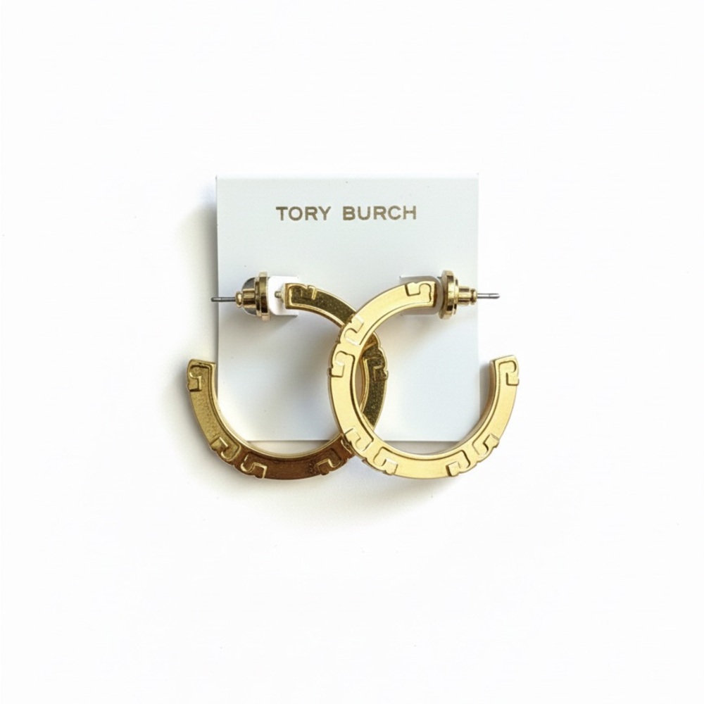 Tory Burch Icon Hoop Gold Logo Earrings